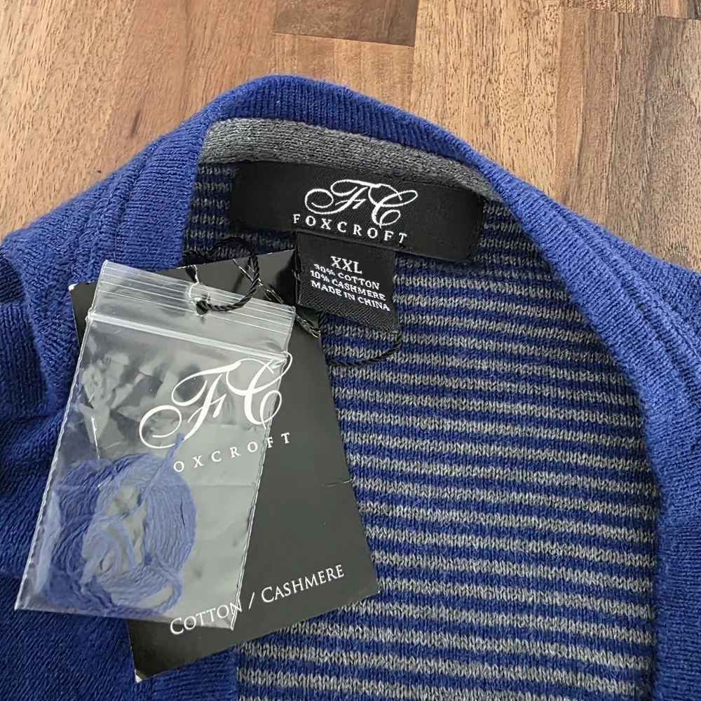 Foxcroft V-Neck Long Sleeve Cashmere Blend Blue Knit Stretch Sweater Sz XXL‎ NWT
